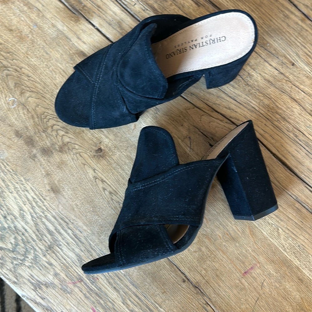 6.5 Christian Siriano block heel velvet suede shoes sandals Alyse mules